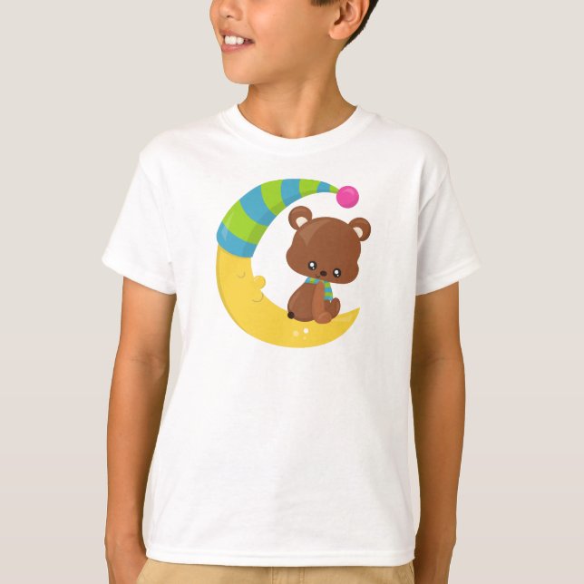 Camiseta Urso Bonito, Urso Na Lua, Urso Com Scarf (Frente)