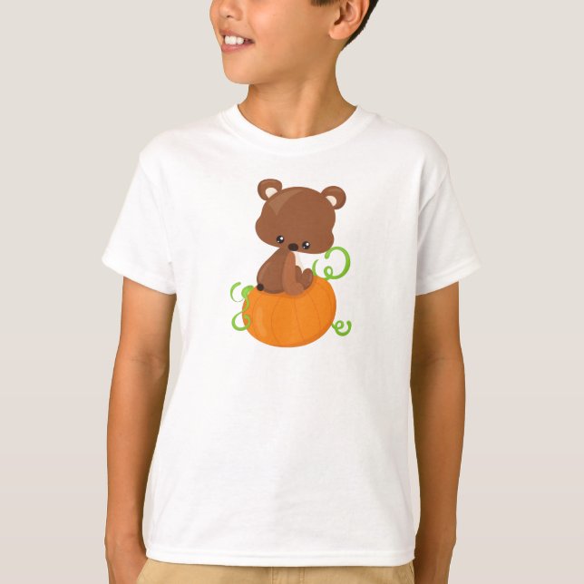 Camiseta Urso Bonito, Urso Pequeno, Urso Castanho, Abóbora (Frente)