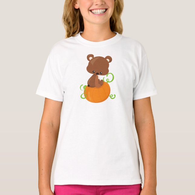 Camiseta Urso Bonito, Urso Pequeno, Urso Castanho, Abóbora (Frente)