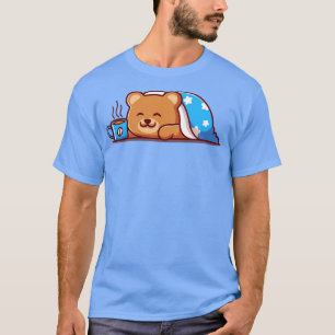 Camiseta Urso Bonito Vestindo Cobertura Com Carrinho De Caf