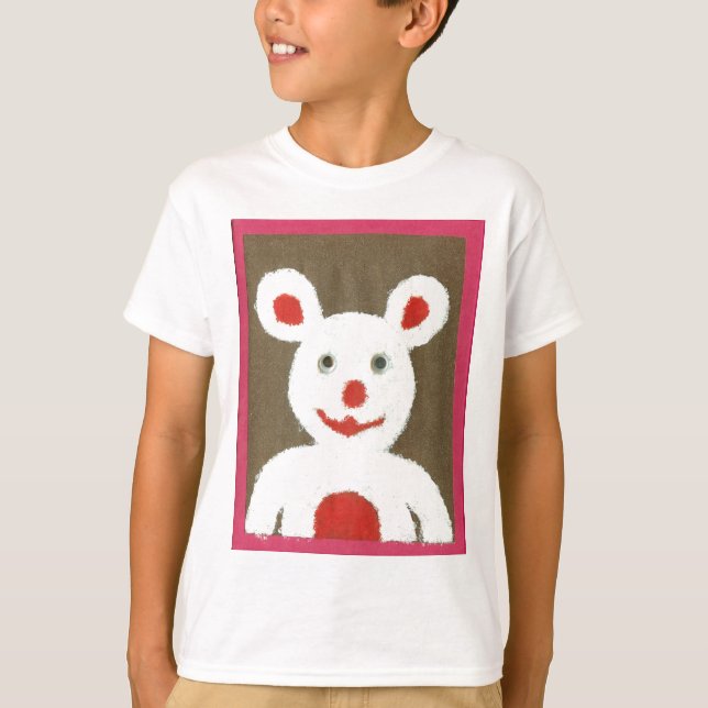 Camiseta Urso Branco com Nariz Vermelho, Boca e Ouvidos (Pa (Frente)