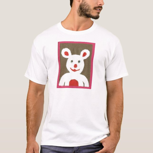 Camiseta Urso Branco com Nariz Vermelho, Boca e Ouvidos (Pa (Frente)