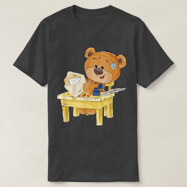 Camiseta Urso castanho bonito sentado numa cadeira (Frente do Design)