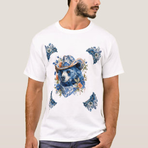 Camiseta Urso Caubói Ocidental - Urso Azul com Bandana Flor
