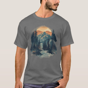 Camiseta Urso Cênico Ilustração de T-Shirt