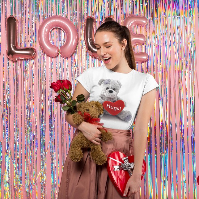 Camiseta Urso cinza Com Coração (Teddy Bear Hugs Women's T-Shirt)