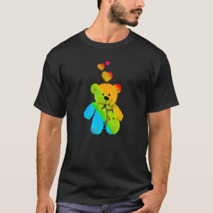 Camiseta Urso Colorido Arco-Íris Colorido com Corações Colo