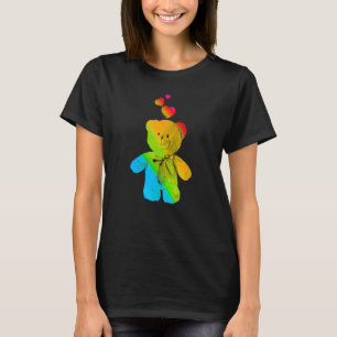 Camiseta Urso Colorido Arco-Íris Colorido com Corações Colo