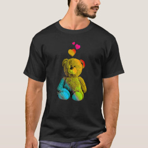 Camiseta Urso Colorido Arco-Íris Colorido com Corações Colo