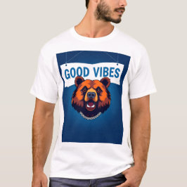 Camiseta Urso Com Cores Vibrantes e Texto de Boas Vibrações