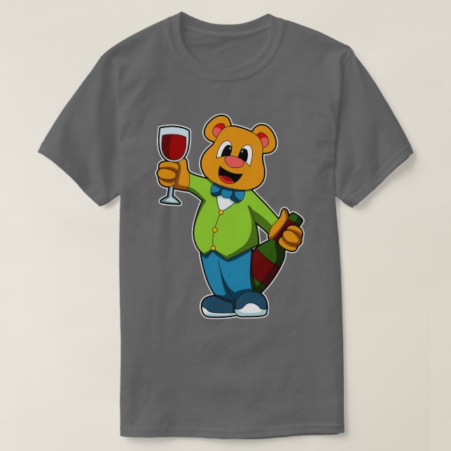 Camiseta Urso com Garrafa de Vidro de Vinho Vermelho (Frente do Design)