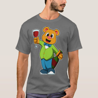 Camiseta Urso com Garrafa de Vidro de Vinho Vermelho