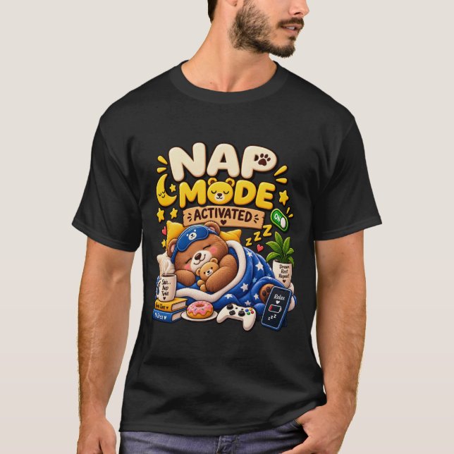 Camiseta Urso com Modo Soneca Ativado – Urso Sonolento e Ac (Frente)