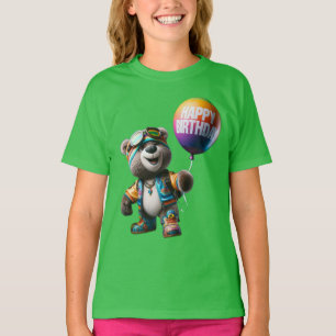 Camiseta Urso com Óculos de Esqui, Feliz Aniversário, por N