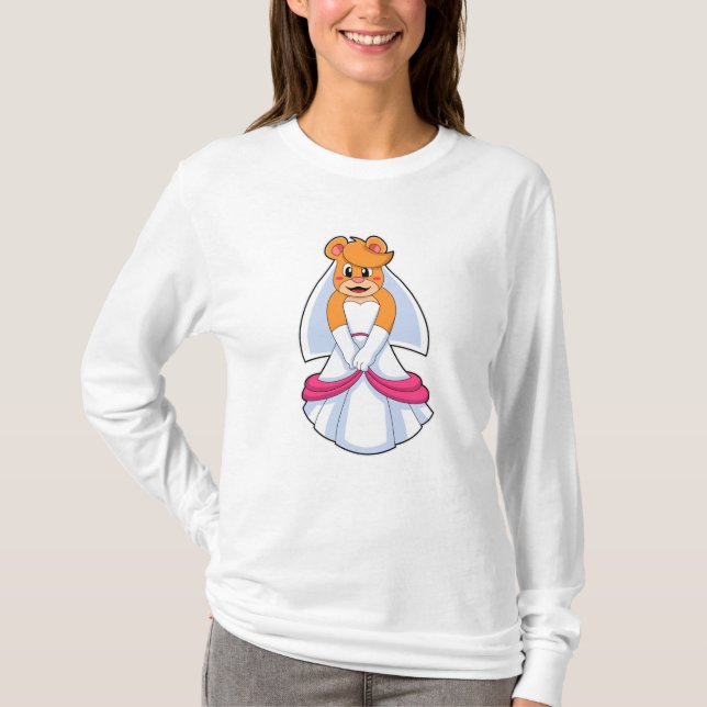 Camiseta Urso com vestido de noiva e véu (Frente)