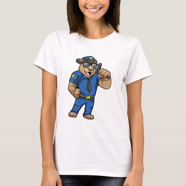 Camiseta Urso como agente da polícia com Baton (Frente)