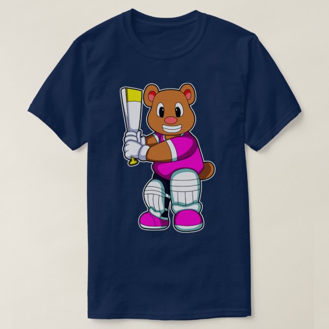 Camiseta Urso como Batsman com taco de críquete (Frente do Design)