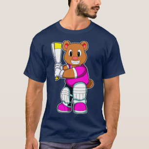 Camiseta Urso como Batsman com taco de críquete