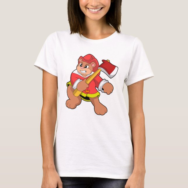Camiseta Urso como Bombeiro com Ax (Frente)