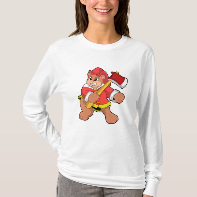 Camiseta Urso como Bombeiro com Ax (Frente)
