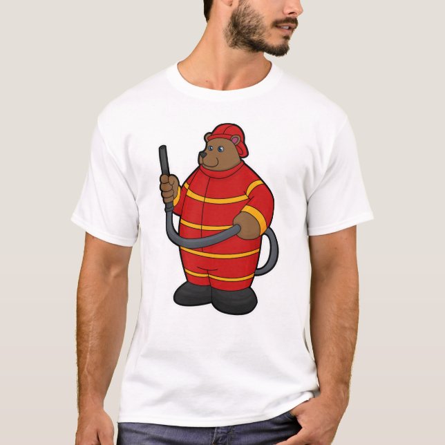 Camiseta Urso como Bombeiro com Mangueira (Frente)