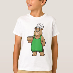 Camiseta Urso como Cozinheiro com placa de Cozinhar e Bowl