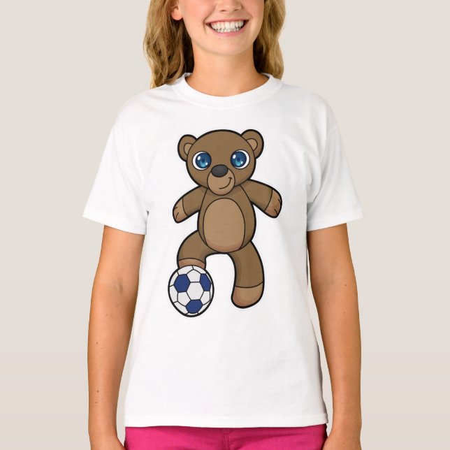 Camiseta Urso como jogador de futebol com bola de futebol (Frente)