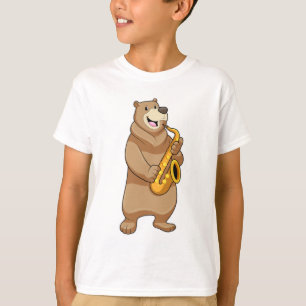 Camiseta Urso como músico com saxofone