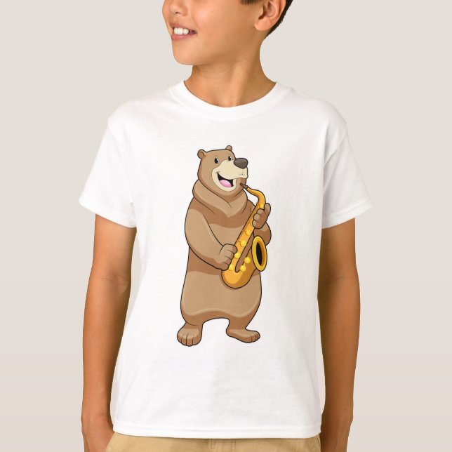 Camiseta Urso como músico com saxofone (Frente)