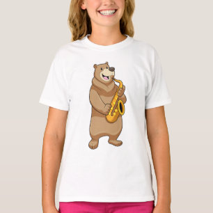 Camiseta Urso como músico com saxofone