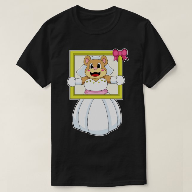 Camiseta Urso como Noiva com Quadro de Imagens de Vestido d (Frente do Design)