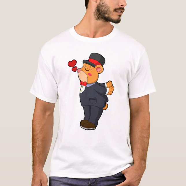 Camiseta Urso como Noivo com Terno e Chapéu (Frente)