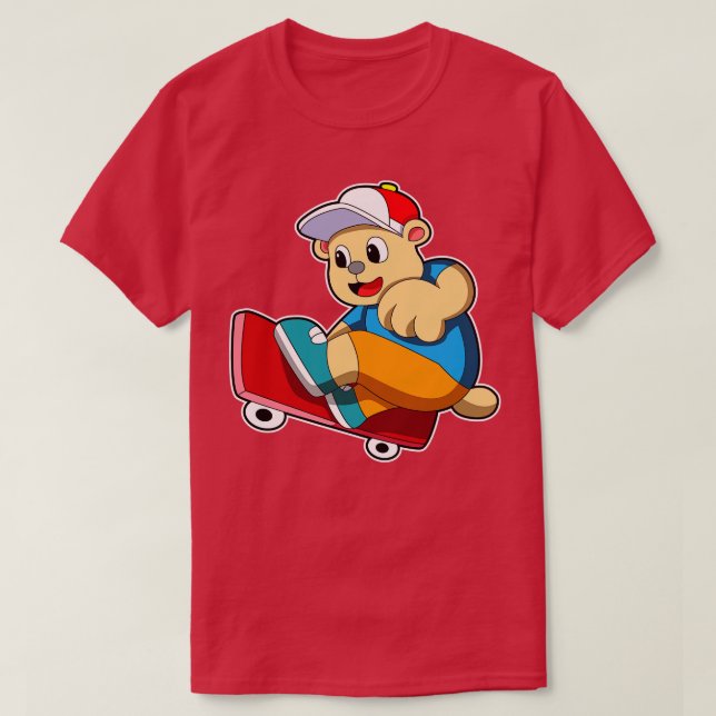 Camiseta Urso como Patinador com Boné de Skate (Frente do Design)