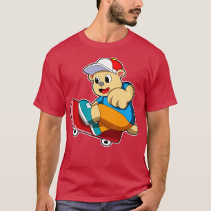 Camiseta Urso como Patinador com Boné de Skate
