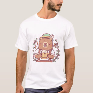 Camiseta Urso Cortante Em Armadilha Com Caneca de cerveja D