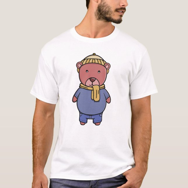 Camiseta Urso Cozy em Trajes de Inverno (Frente)