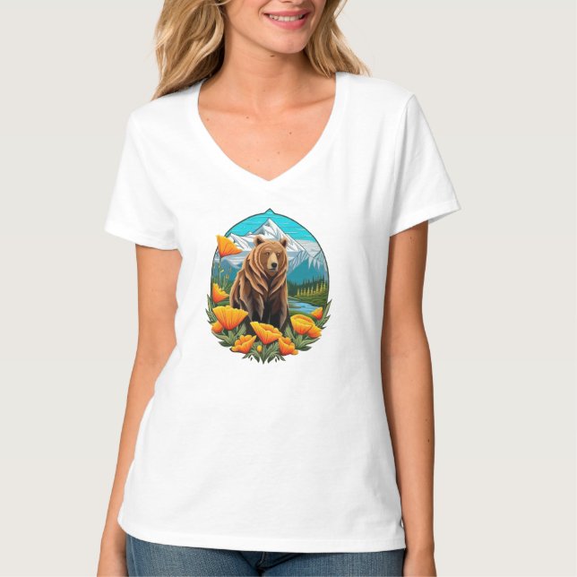 Camiseta Urso Da Califórnia Cercado Por Orange California (Frente)