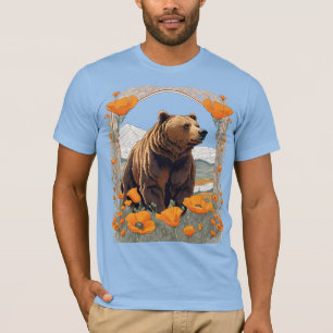 Camiseta Urso da Califórnia em Paisagem de Papoulas