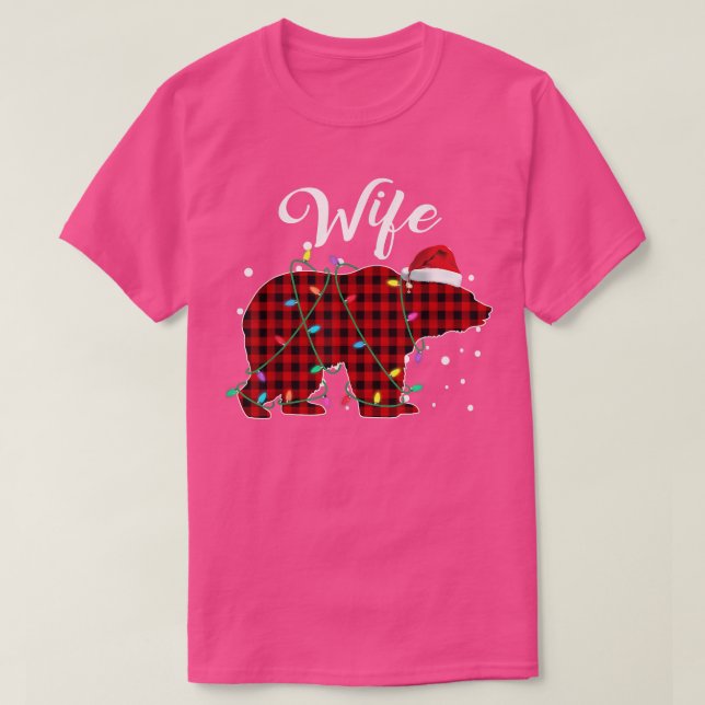 Camiseta Urso da Esposa Xadrez Vermelha Correspondendo Buff (Frente do Design)