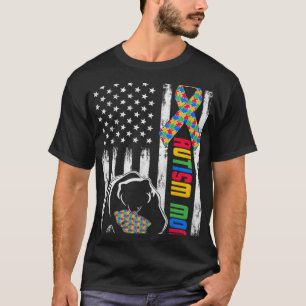 Camiseta Urso da Mãe do Autismo Bandeira dos EUA Família Co