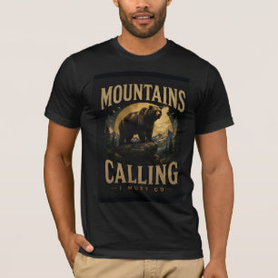 Camiseta Urso da Montanha Chamando Aventura na Selva Eu Dev