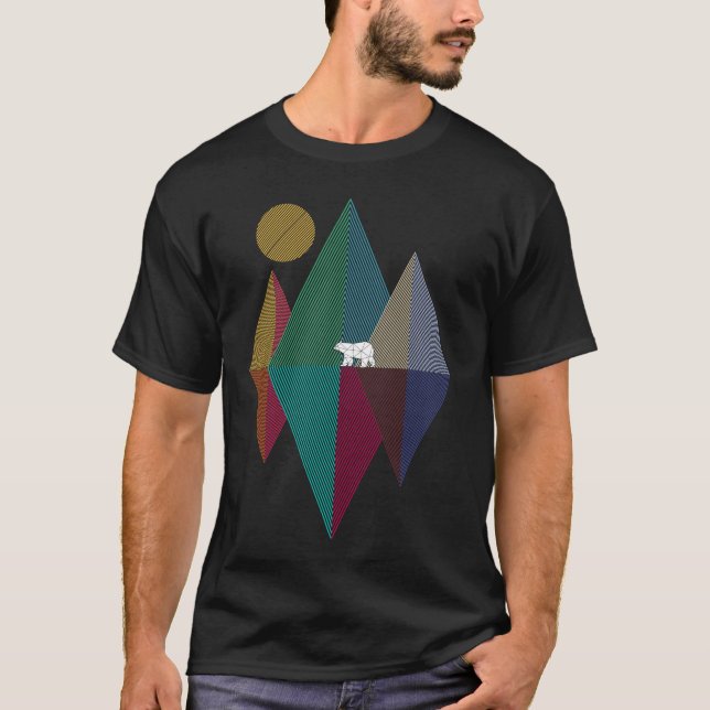 Camiseta urso da montanha geométrica (Frente)