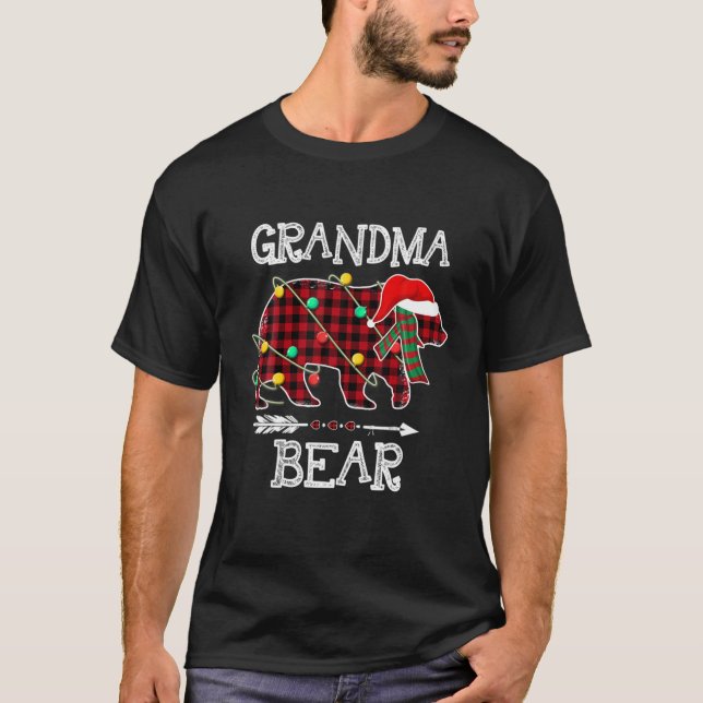 Camiseta Urso da Vovó Xadrez Vermelha Correspondendo à Famí (Frente)