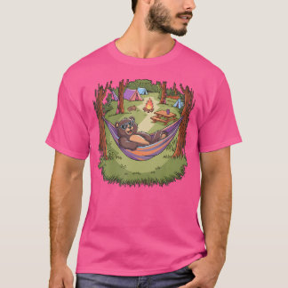 Camiseta Urso De Acampamento Da Natureza Relaxou Hammock E 
