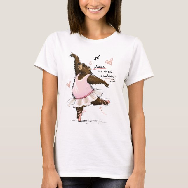 Camiseta Urso de Ballet Divertido Dançando Como Se Ninguém  (Frente)