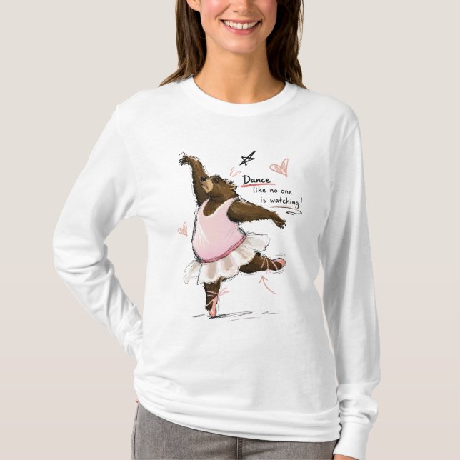 Camiseta Urso de Ballet Divertido Dançando como se Ninguém  (Frente)