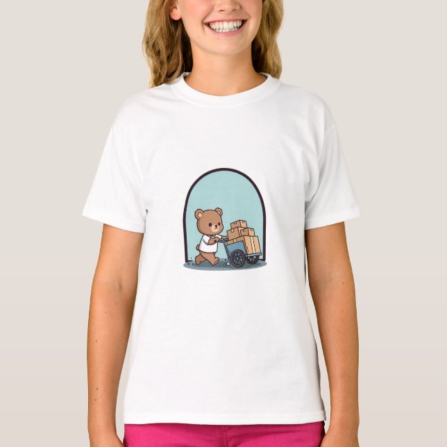 Camiseta Urso de Carrinho de Entrega para Crianças (Frente)
