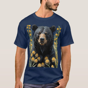 Camiseta Urso de Cor Preta Rodeado por Flor de Yuca 2