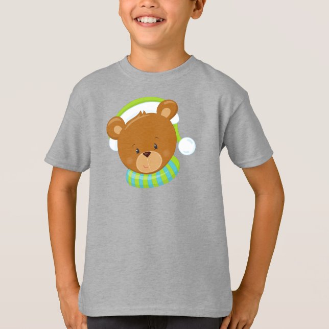Camiseta Urso De Inverno, Urso Bonito, Urso Castanho, Urso  (Frente)