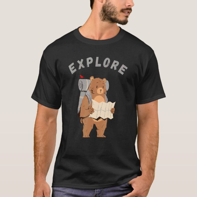 Camiseta Urso de Itinerância de Backpacking do Explorer Com (Frente)